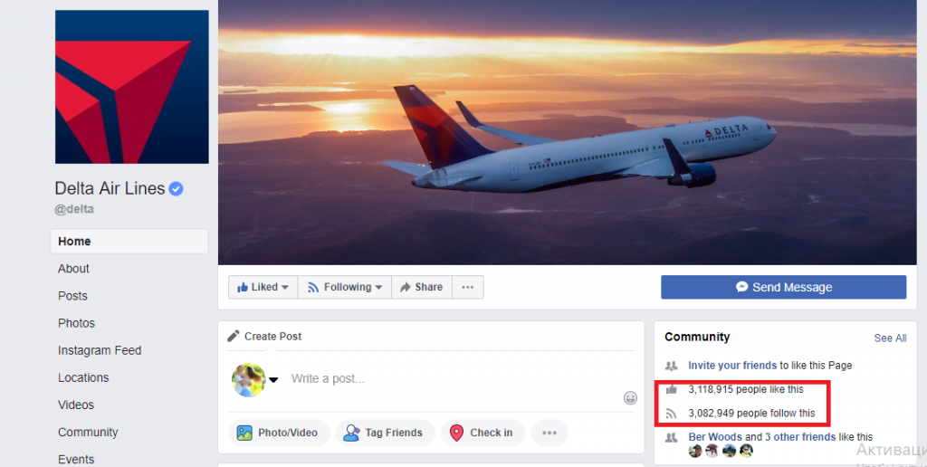 Delta Airlines Facebook Page