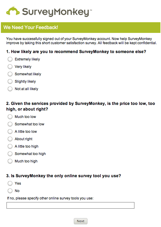 Survey Monkey screenshot