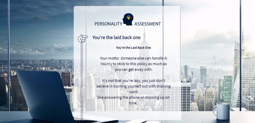 Personality Quiz Outcome Example