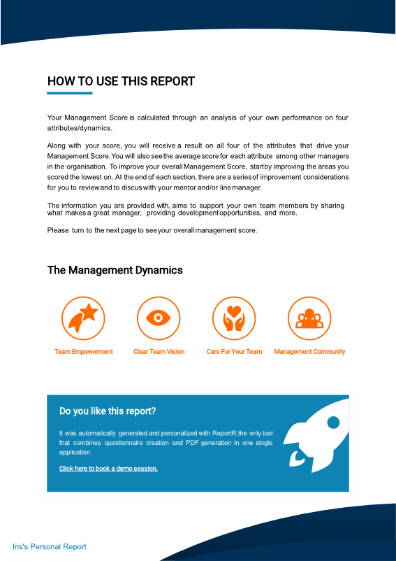 A full A4 page from an assessment report that summarizes how to use the report