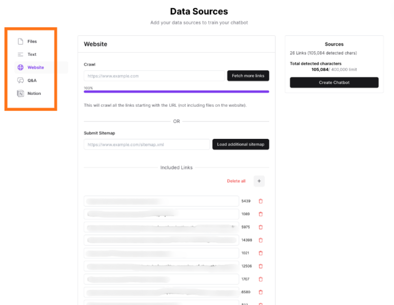 Data sources Chatbase