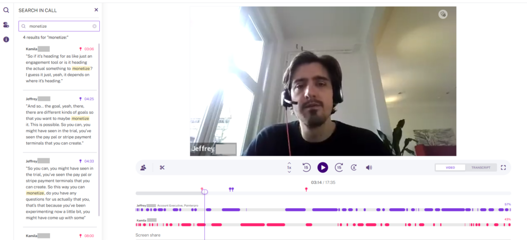 A recorded video call analyzed and transcribed by Gong