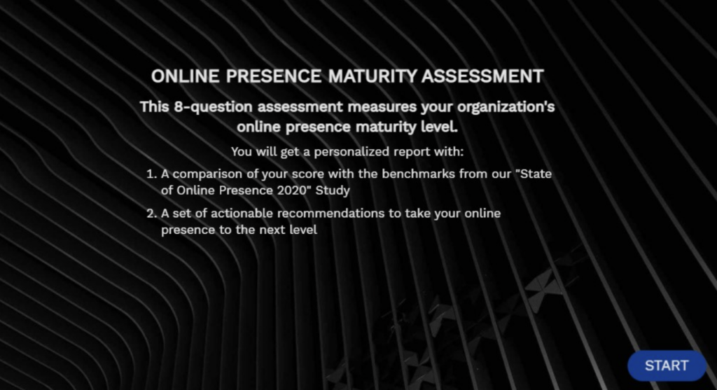 Online presence maturity assessment introduction screen