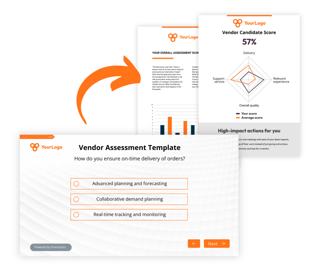 Example of a vendor assessment template question and personalized feedback report